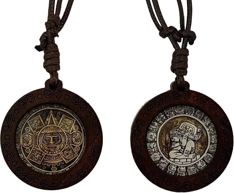Handmade Mayan Necklace and Aztec Necklace Mexican Jewelry Maya Calendar Pendant Art - Image 1